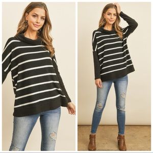 NEW Black White Stripe Cowl Neck Sweater Top